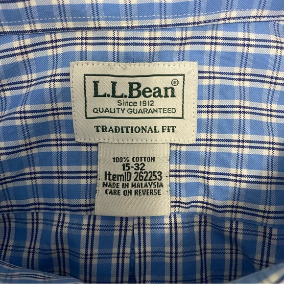 LL Bean Plaid Button-Down Shirt Men Traditional Fit Blue 262253 15-32 Custom - Picture 2 of 8